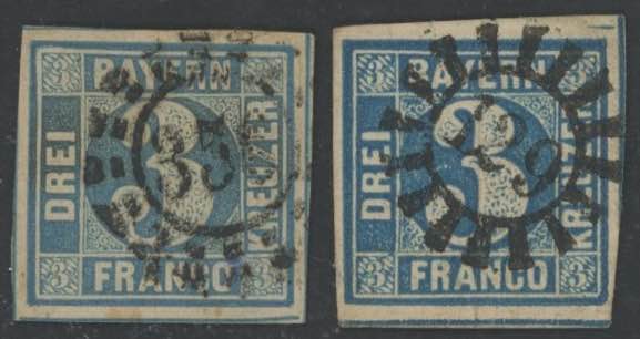 1849 - 3 kr. azzurro + azzurro ... 