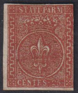 1852 - 25 c. bruno rosso, n° 8 ... 