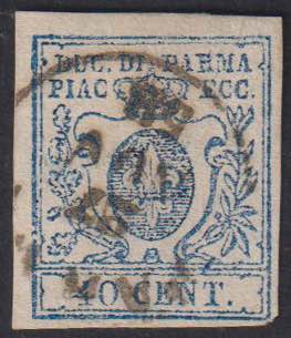 1857 - 40 cent. azzurro scuro, n° ... 