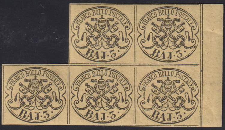 1852 - 3 baj giallo cromo, n° 4A, ... 