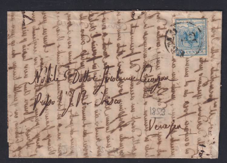 1856 - 45 cent. azzurro, carta a ... 