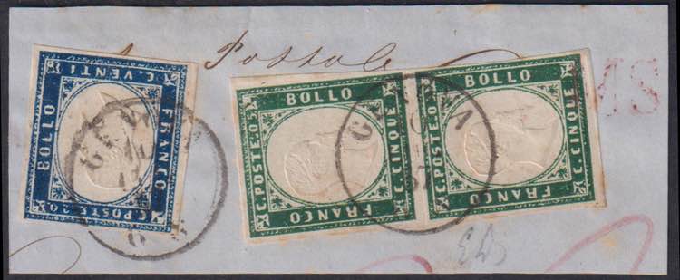 1857 - 5 cent. verde mirto (cp) + ... 