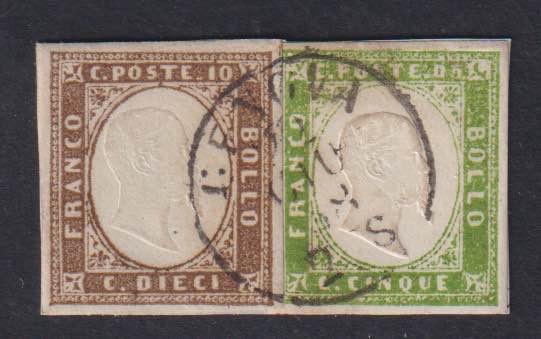 1858 - 5 + 10 cent., n° 13Ad + ... 