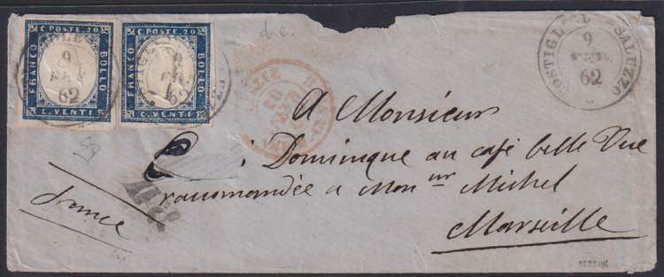 1862 - 20 cent. azzurro oltremare, ... 