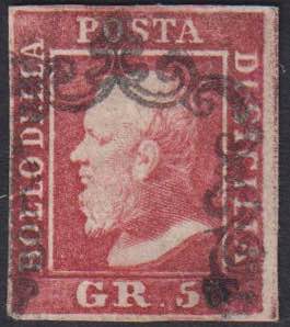 1859 - 5 grana carminio, n° 9, ... 