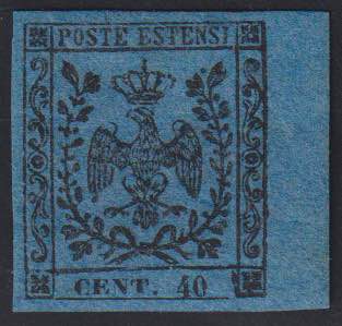 1852 - 40 cent. azzurro scuro, n° ... 