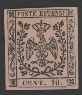 1852 - 10 cent. rosa con punto, ... 