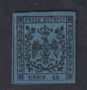 1852 - 40 cent. azzurro, n° 10f, ... 