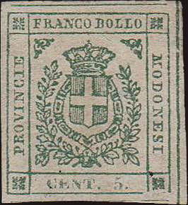 1859 - 5 cent. verde, n° 12, ... 