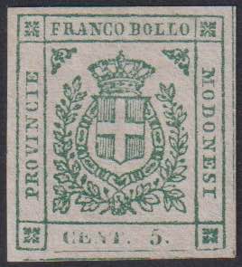 1859 - 5 cent. verde, n° 12, ... 