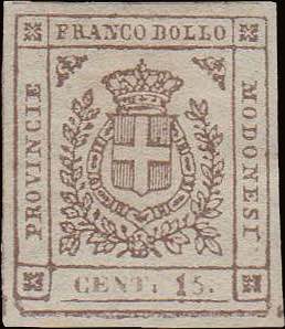 1859 - 15 cent. bruno, n° 13, ... 