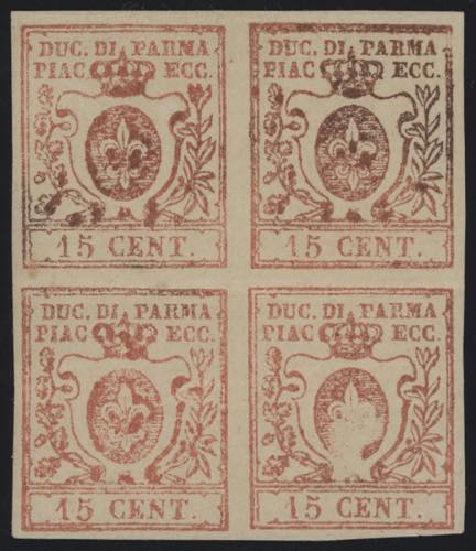 1852 - 15 cent. vermiglio, n° 9, ... 