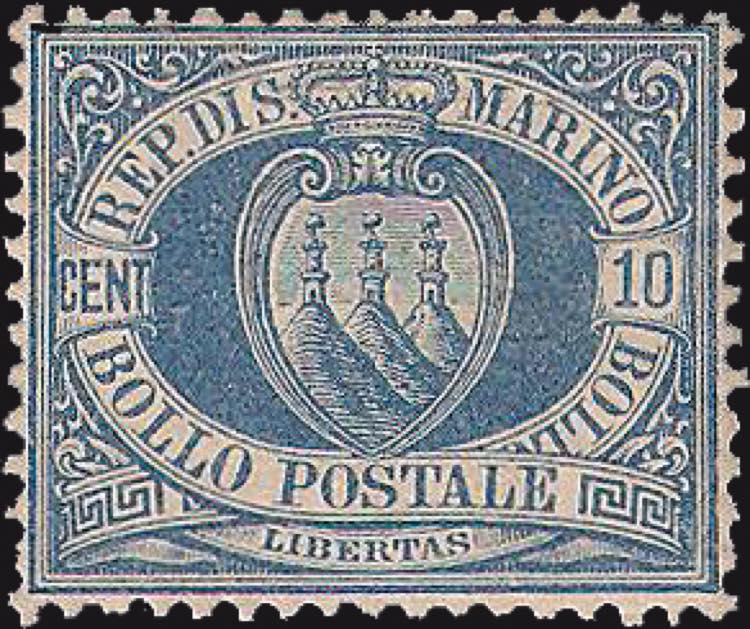 1877 - 10 cent. oltremare, n° 3, ... 