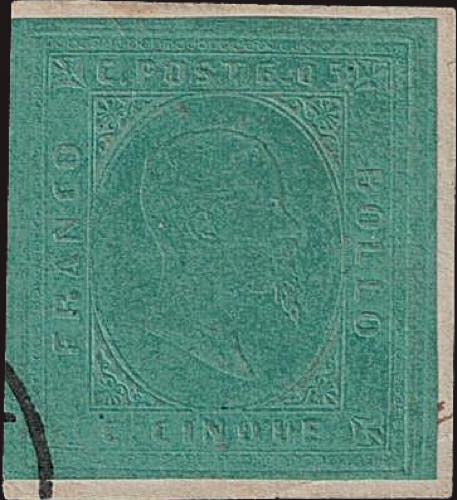 1851 - 5 cent. verde, n° 4, ... 