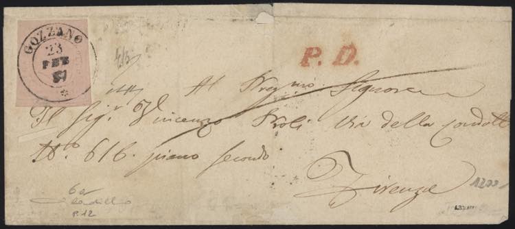 1857 - 40 cent. rosa, n° 6a, ... 