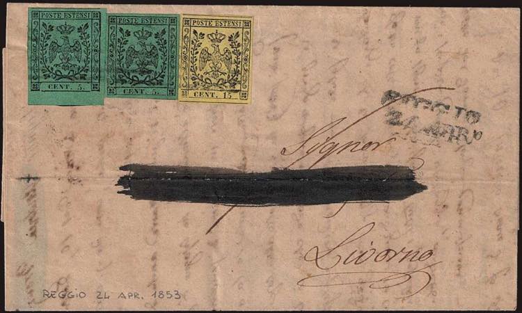 1852 - 15 cent. giallo + 5 cent. ... 