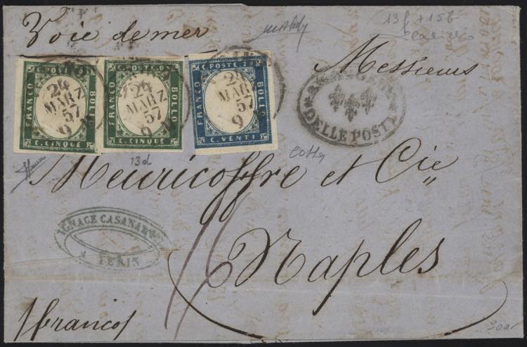 1857 - 5 cent. smeraldo scuro + 20 ... 