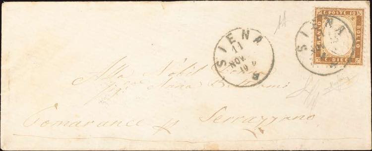 1862 - 10 cent. bruno, n° 1c, ... 