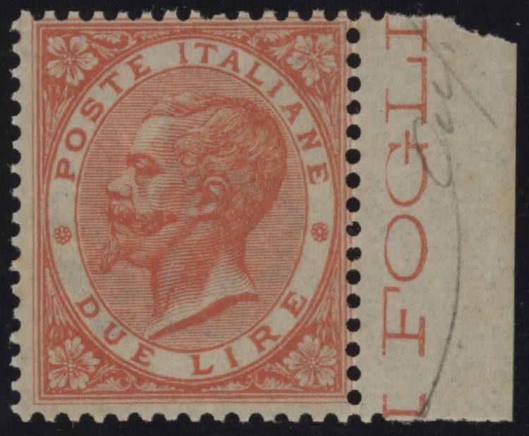 1863 - 2 Lire vermiglio, n° T22, ... 
