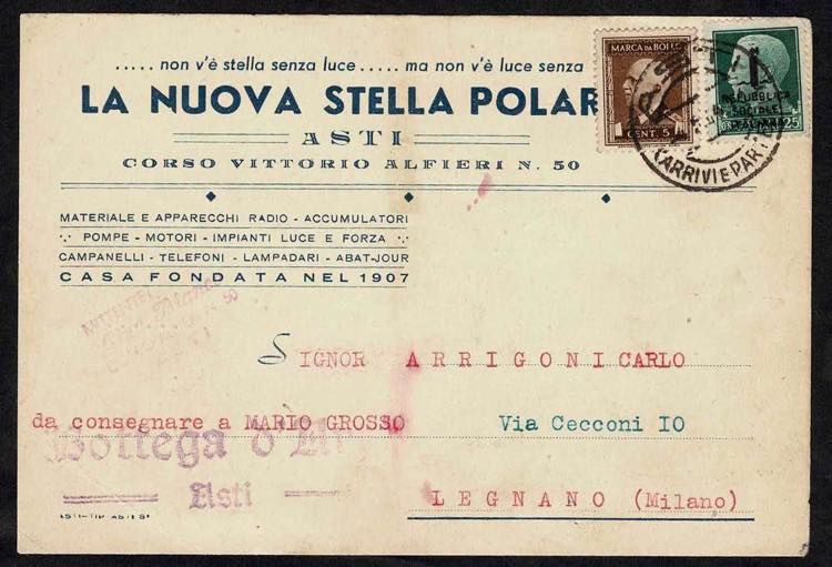 1944 - Fascetto 25 cent. + Marca ... 