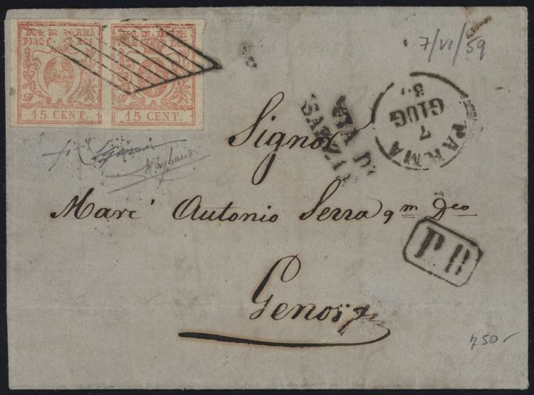1859 - 15 cent. vermiglio, n° 9, ... 