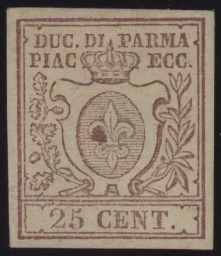 1852 - 25 cent. bruno, n° 10, ... 