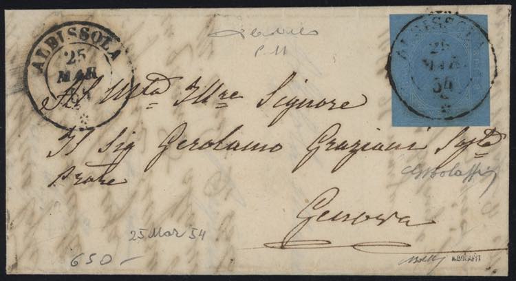 1854 - 20 cent. azzurro, n° 5, ... 