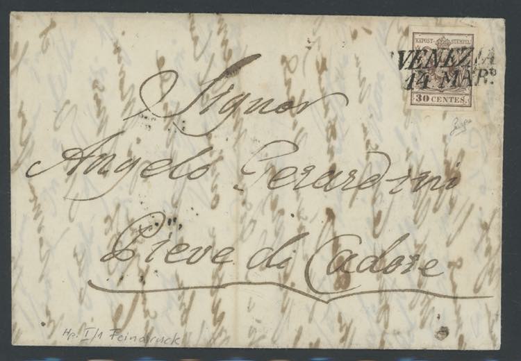 1851 - 30 cent. bruno, n° 7b, I ... 
