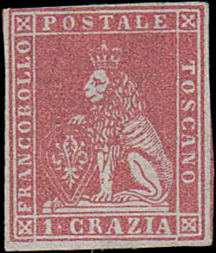 1857 - 1 cr. carminio, n° 12, ... 