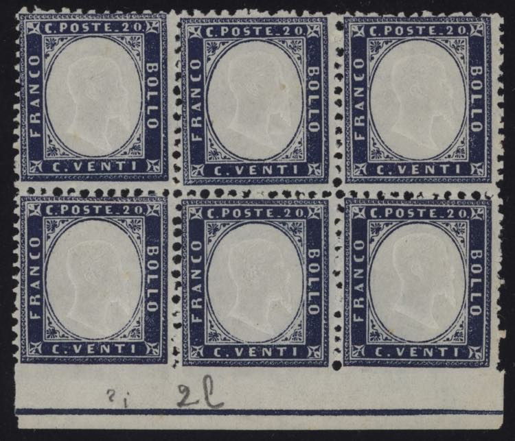 1862 - 20 cent. indaco, n° 2 + ... 