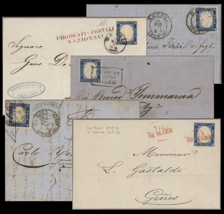 1863 - Selezione di 5 lettere Vie ... 