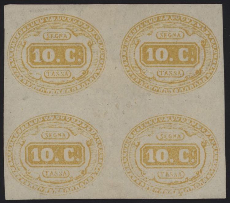 1863 - 10 c. giallo, Sx n° 1, in ... 