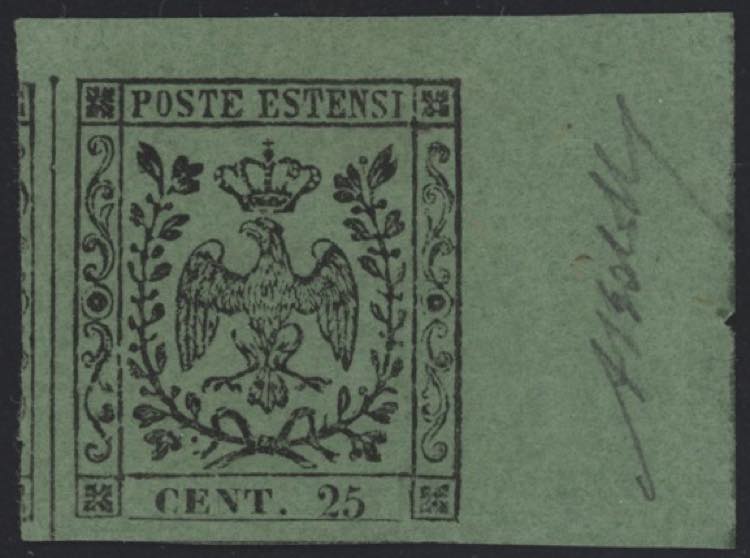 1852 - 25 centesimi verde, errore ... 