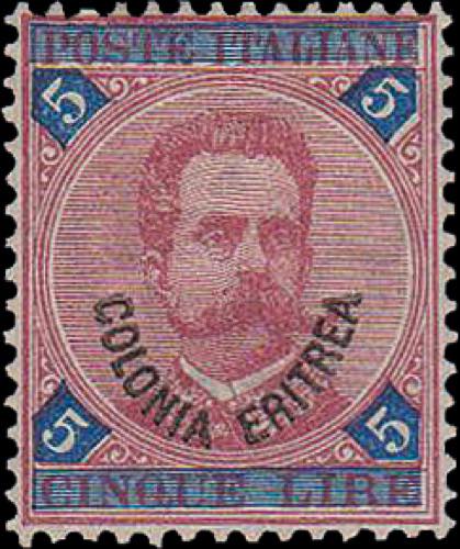 1893 - 5 Lire carminio e azzurro, ... 