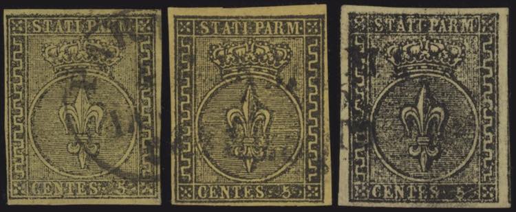 1852 - 5 cent., n° 1 + 1a + 1b, ... 