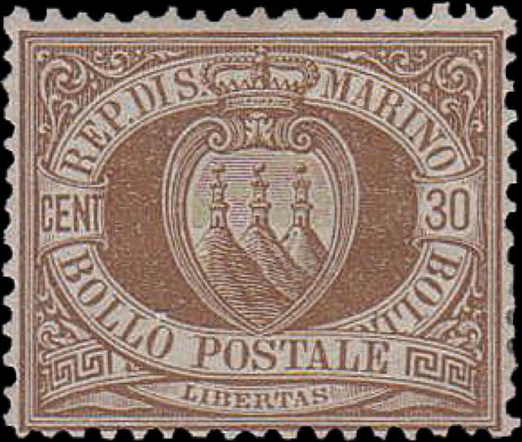 1877 - Stemma 30 cent. bruno, n° ... 