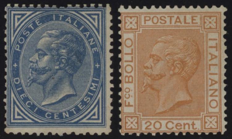 1877 - 10 e 20 centesimi azzurro e ... 