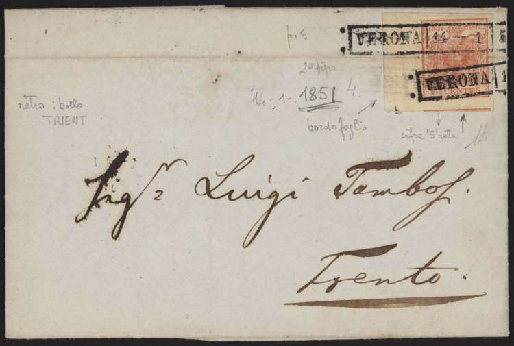1851 - 15 cent., n° 5, cifra 5 ... 