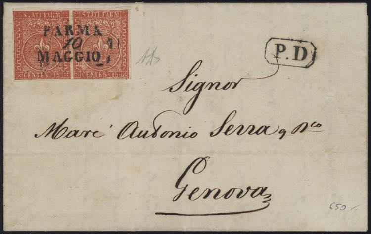 1855 - 15 cent. vermiglio, n°7, ... 