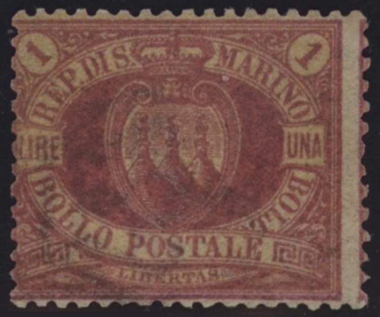 1892 - 1 Lira carminio su giallo, ... 
