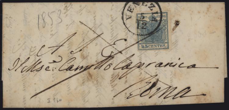 1851 - 45 cent. azzurro, n° 17, ... 
