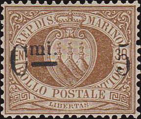 1892 - 5 c. su 30 c. bruno, n° 9, ... 