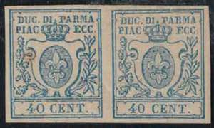 1857 - 40 c. azzurro, n° 11d  (11 + 11b), ... 