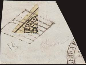 1852 - 4 b. giallo, n° 5A, spl framm con ... 