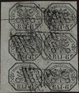 1852 - 6 baiocchi grigio verdastro, n° ... 
