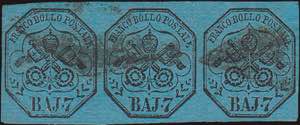 1852 - 7 b. azzurro, n° 8, spl str or di ... 