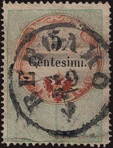 1854 - 5 c. verde, bruno, arancio e nero, MB ... 