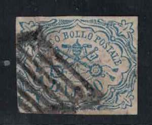 1852 - 50 bajocchi azzurro, n° 10, con ... 