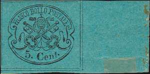 1867 - 5 c. azz verdastro, n° 16, ... 