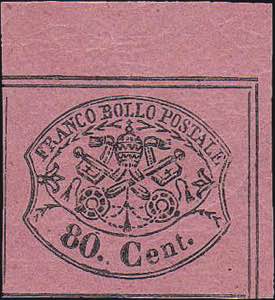 1867 - 80 c. rosa lillaceo, n° 20, adf ... 